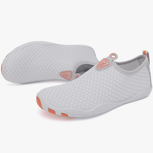 Shoes - White Slip-On Shoes with Orange Accents